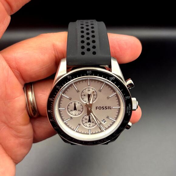 Fossil Autocross BQ2068 Mens Chronograph Stainless Steel Black Silicone Strap - Picture 14 of 17